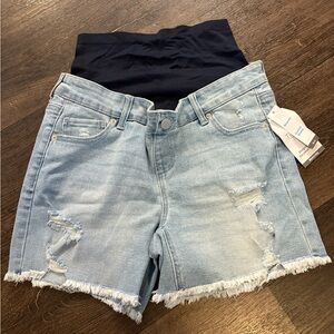 Women's Distressed Denim Shorts - Light Blue